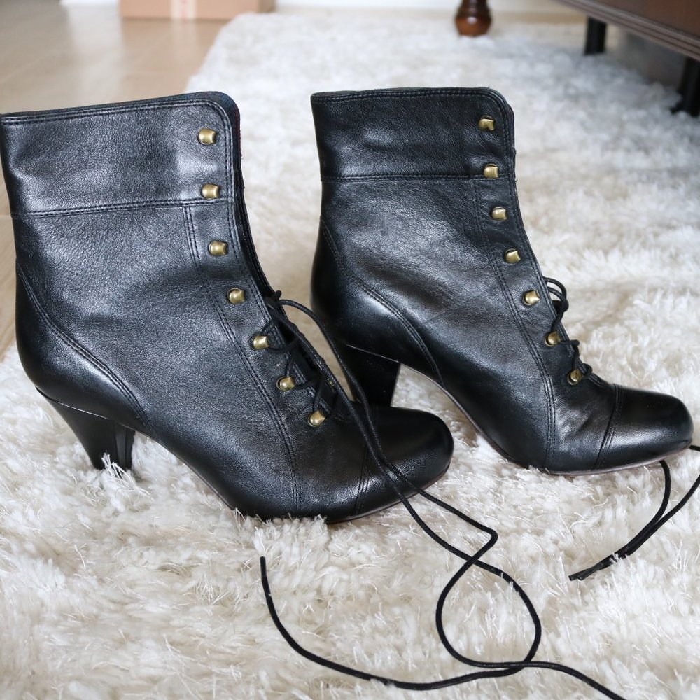 Indigo by Clarks black leather lace-up heel boots
